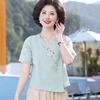 Mid-Aged & Elderly Cotton Linen Embroidered Ethnic T-Shirt
