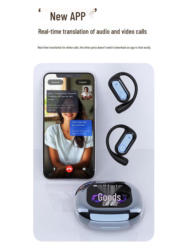 AI Smart Flip Earbuds with LCD Screen - Wireless Neckband with Long Battery Life and High Sound Quality
