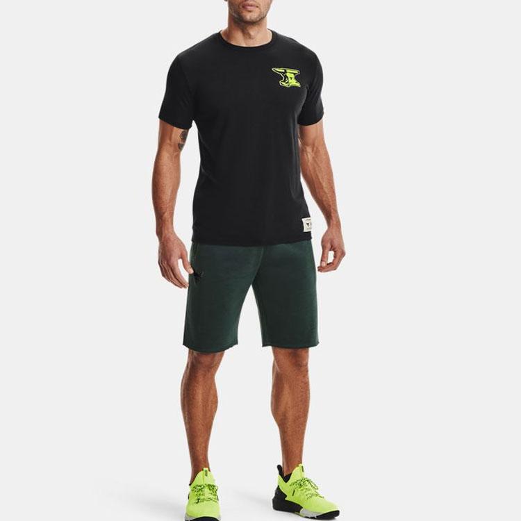 Under Armour Project Rock Letter Print Crew Neck Sports T-Shirt Men Tops Black 1361725-001