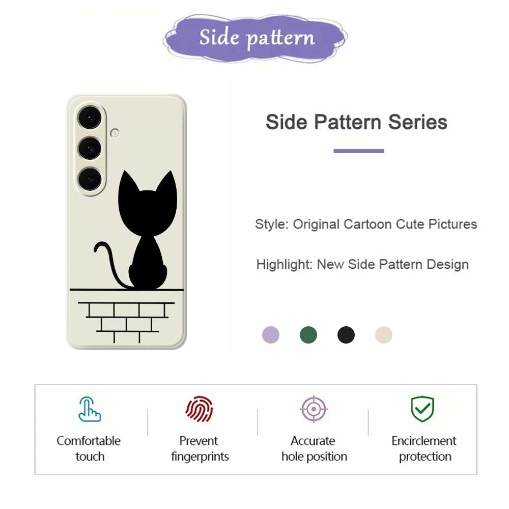 For Samsung Galaxy S24 FE Case Black Cat on the Wall Pattern Printing Straight Edge TPU Phone Back Cover