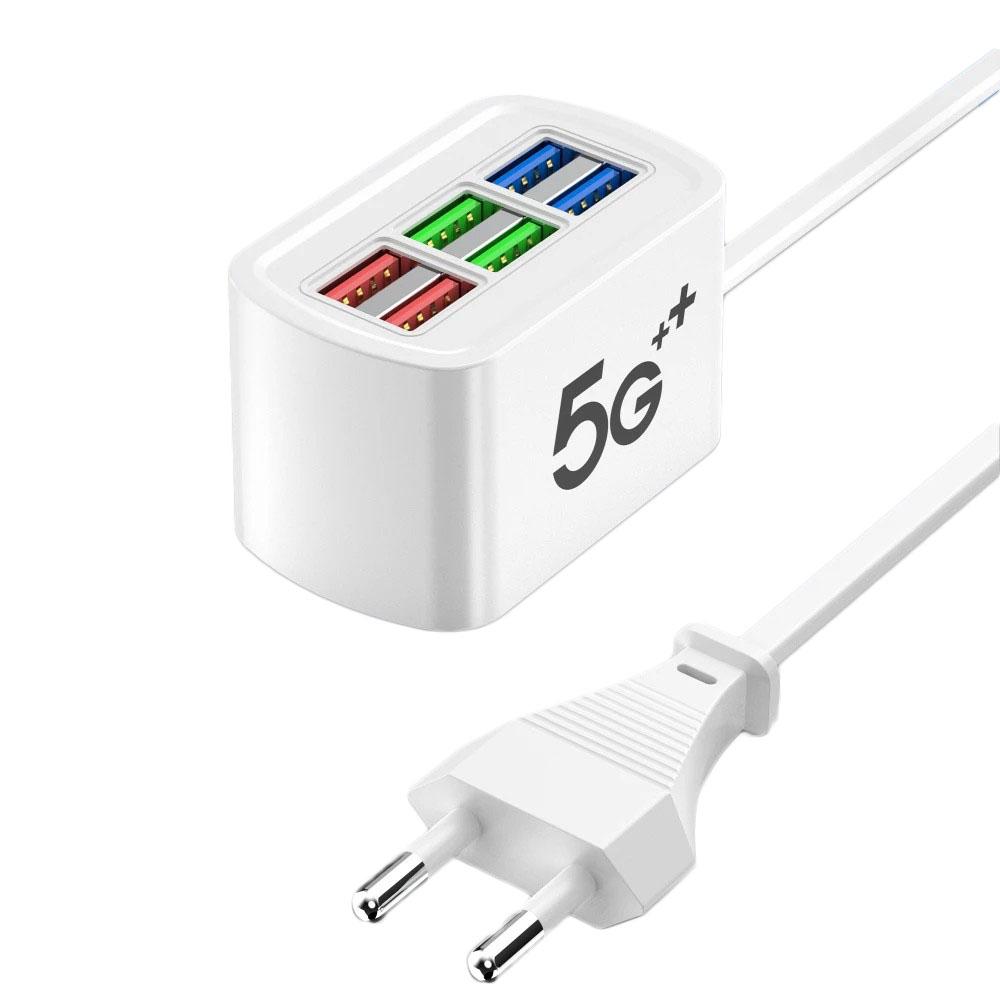 Fast USB Charger 6 In 1 Power Strip Desktop Charging Station Fast Charging 1m Cord USB HUB Adapter Socket for iPhone 16 Home