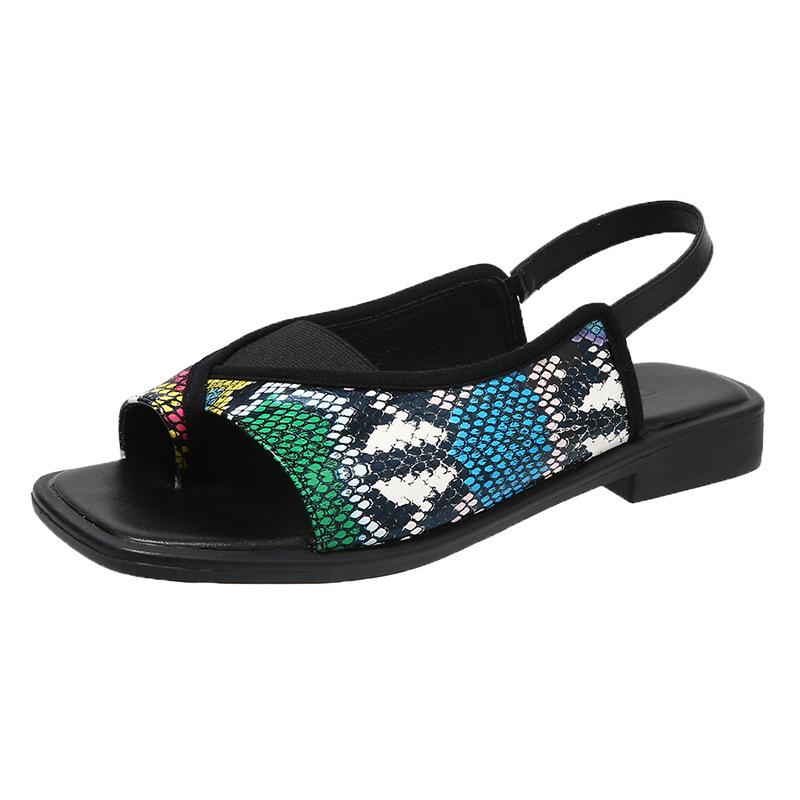 Large Size Flat Sandals for Women with Toe Covers European and American Square Toe Casual and Elastic Roman Sandals