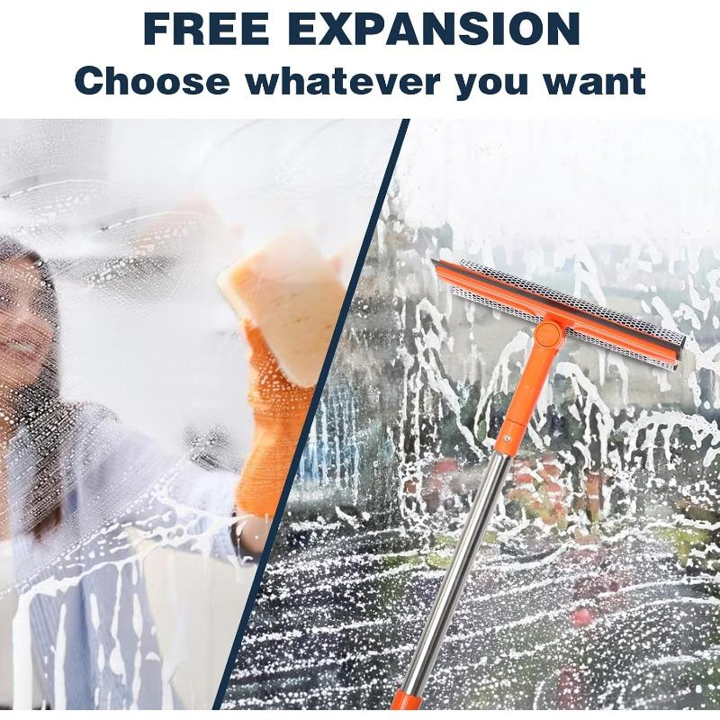 Professional Window Squeegee,2 In 1 Squeegee Window Cleaner with Long Stainless Steel Handle,Sponge Car Window Squeegee for Gas Station