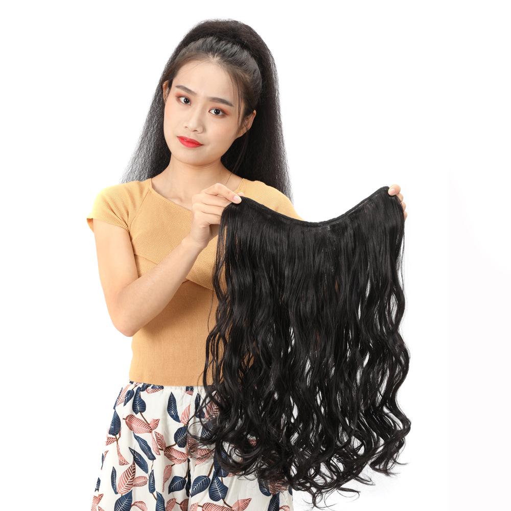Clip In Hair Extension One Piece With 4 Clips V-Shap 50cm Long Wavy Curly Synthetic Hairpiece For Women Black Brown
