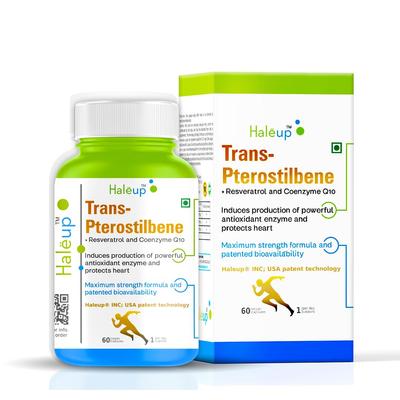 Haleup 99% Trans-Ptérostilbène Pur avec Resvératrol | Antioxydant Puissant | Haute Biodisponibilité | Favorise un Vieillissement Sain | Santé de la Peau (1 paquet