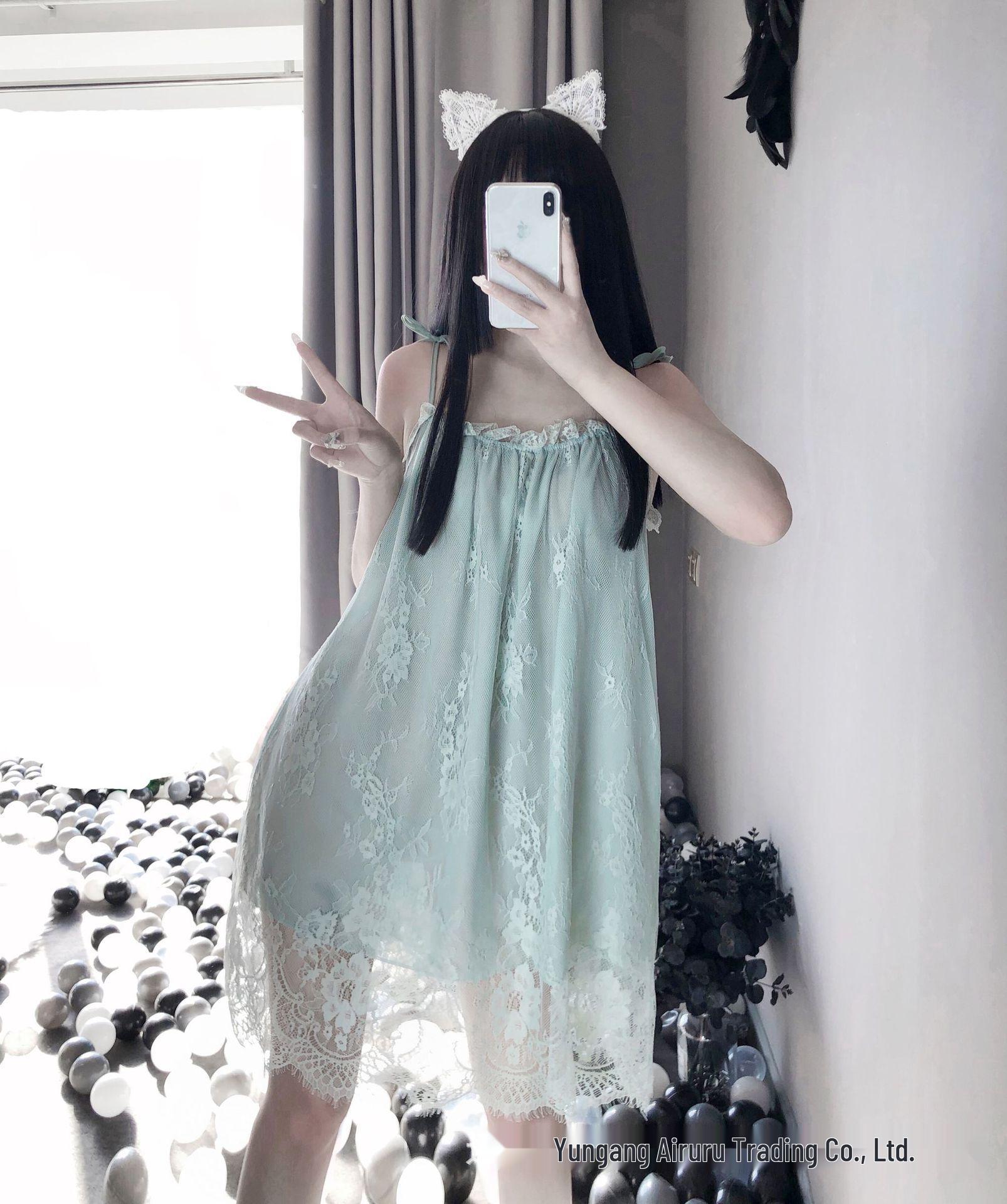 

Элегантный кружевной комплект ночной сорочки большого размера для женщин M (45-60 kg) зелёный