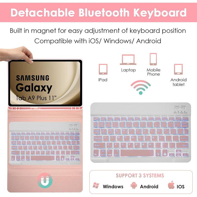 Custom Embossed Samsung Galaxy A9+ Tablet Case & Bluetooth Keyboard with Silent Mouse - Multilingual (French, German, Spanish)