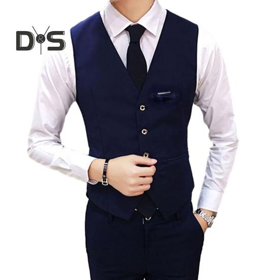 Men Suit Vest Waistcoat V Neck Sleeveless Solid Color Slim Fit Single Breasted Cardigan Formal Business Coat Groom Wedding Coat