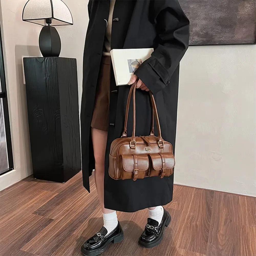 Handbag Pocket Boston Tote Bag Korean Style Underarm Bag All-match PU Bowling Bag  Women
