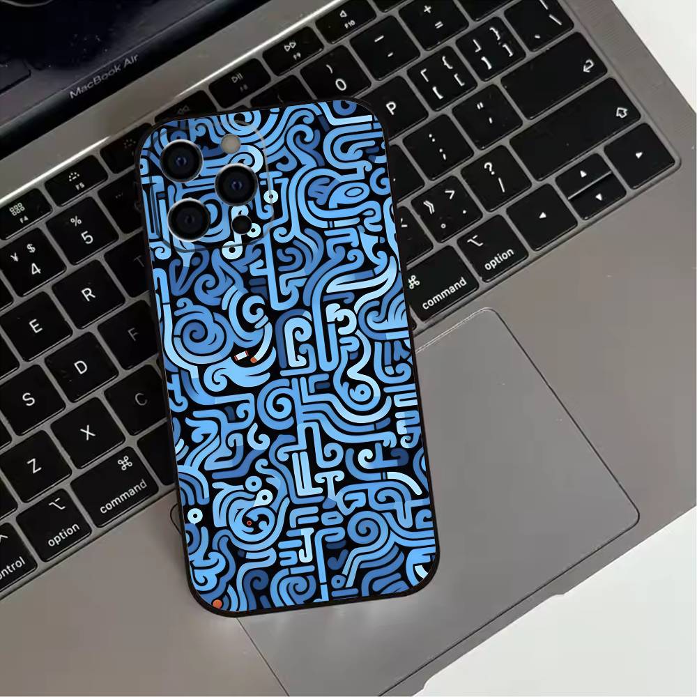 

Abstract art line doodles Phone Case For iPhone 17,16,15,14,13,12,11 Plus,Pro Max,XS,Soft Silicone Black Cover iPhone15