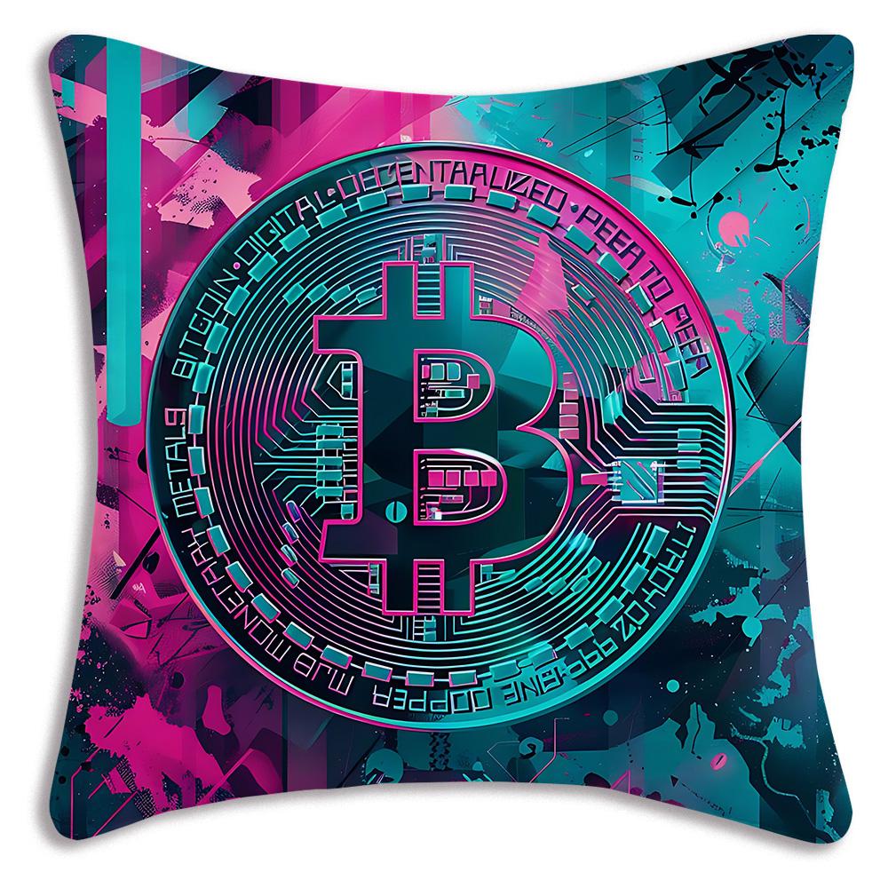 Cool Popular B-BitcoinS Pillow Covers Cartoon Sofa Decorative Home Double-sided Printing Short Plush Cute Cushion Cover