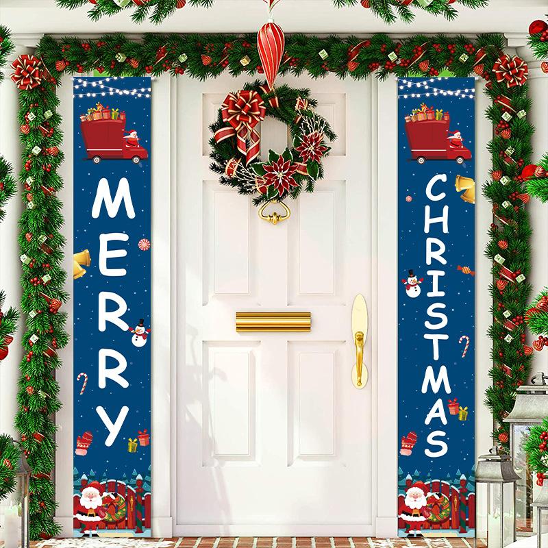 Christmas banners and couplets, 300D Oxford cloth door curtains, outdoor decorations, door stickers, background cloths, hanging flags