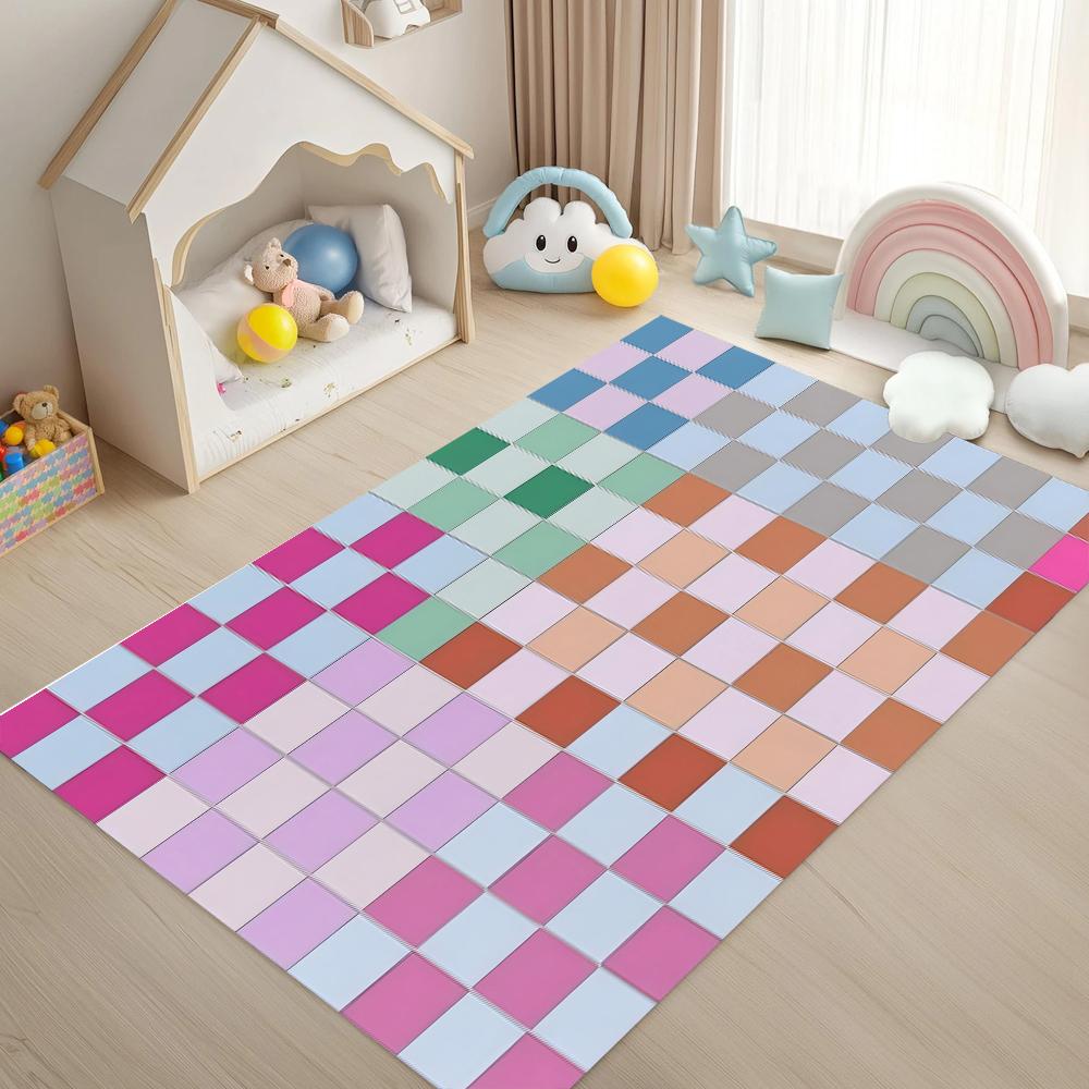Colorful Grid Pattern Carpet Mat Rug Soft Non Slip Floor Mat for Kids Playroom Bedroom Home Decoration Living Room Decoration