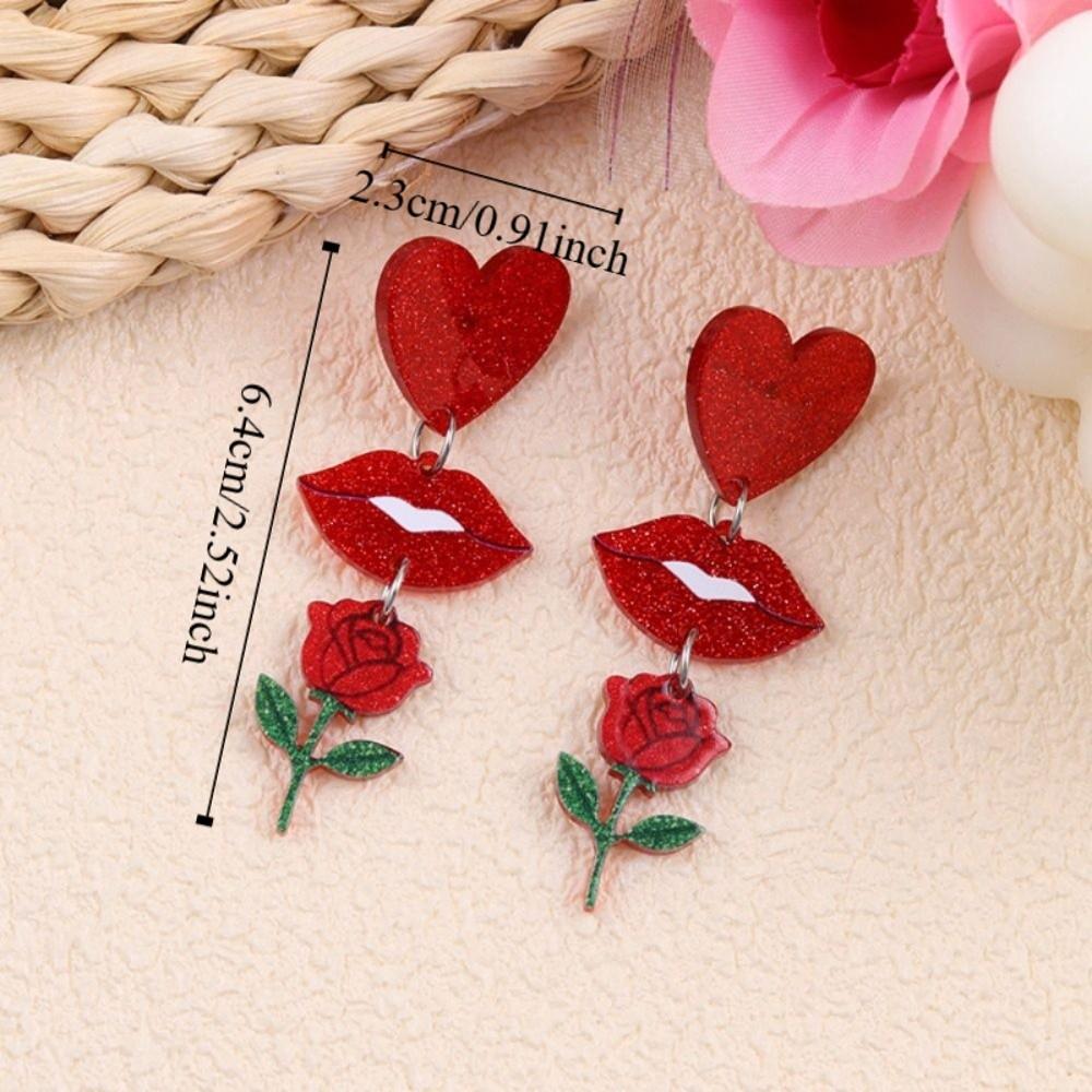 Pink Love Earrings Acrylic Lips Dangle Earrings Jewelry Accessories Valentine's Day Earrings  Lady