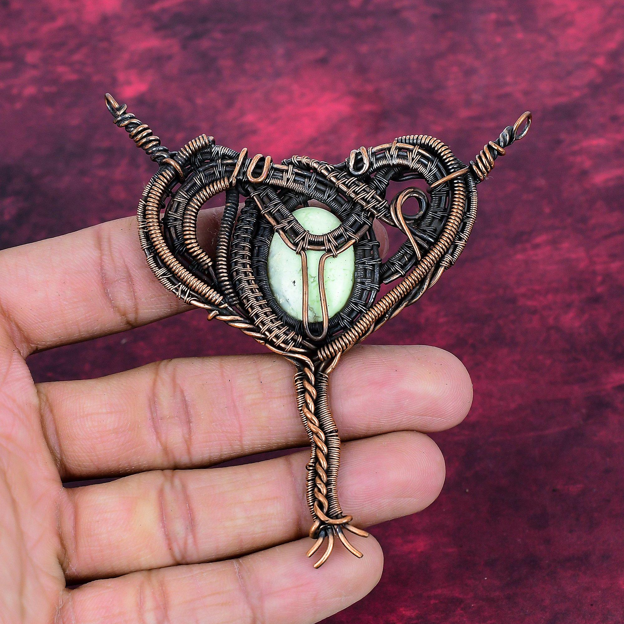 Lemon Chrysoprase Pendant Gemstone Pendant Copper Wire Wrapped Handmade Jewelry