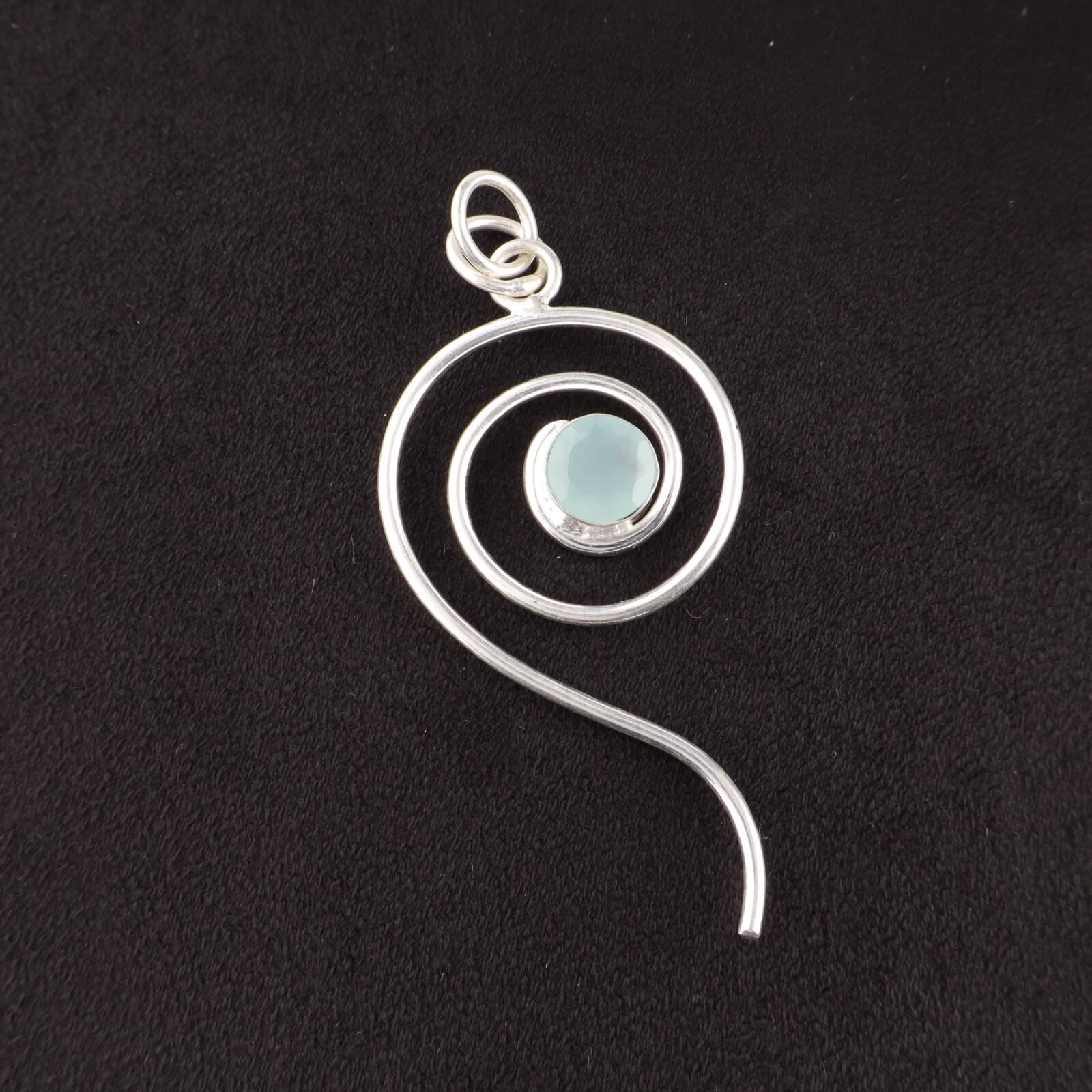 

Artisan Aqua Chalcedony Gemstone Pendant 925 Sterling Silver Handcrafted Jewelry PP-42-2