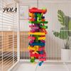 Durable Parrot Toy Chewing for Macaws African Greys, Colorful Wooden Block Puzzle with Medium Chew Cotton Tassels, Hanging Interactive Activity Cage,