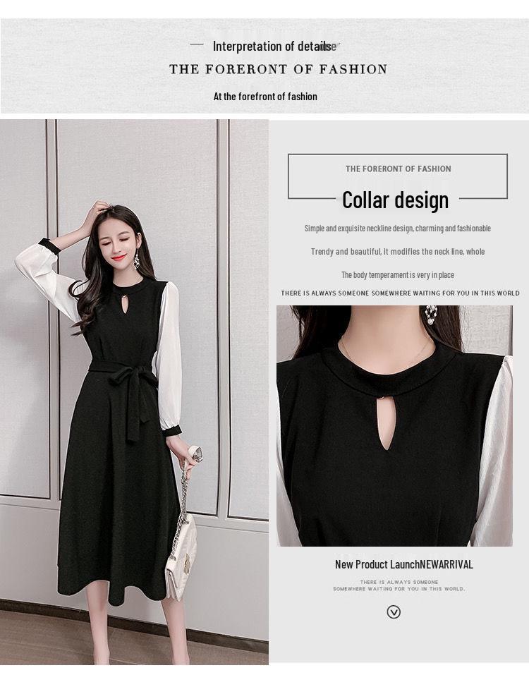 French 2025 Elegant Slimming Waist-Cinched Long-Sleeved Dress for Spring and Autumn in Korean Style.