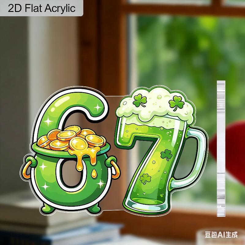 2D Flat St. Patrick's Day Acrylic Lucky Number 67 Irish Pendant, Home Decor Plaque Hanging Wall Art Decorative Garden Decoration for Room Door Signs H