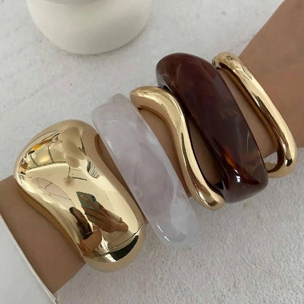 Ingemark 5 Styles Exaggerated Thick Resin Acrylic Wide Bangles for Women New Trend Goth Irregular Chunky Arm Bracelets Jewelry