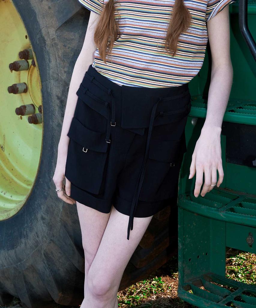 Yusentig Belted Pocket Shorts Black Aw4Ml45310