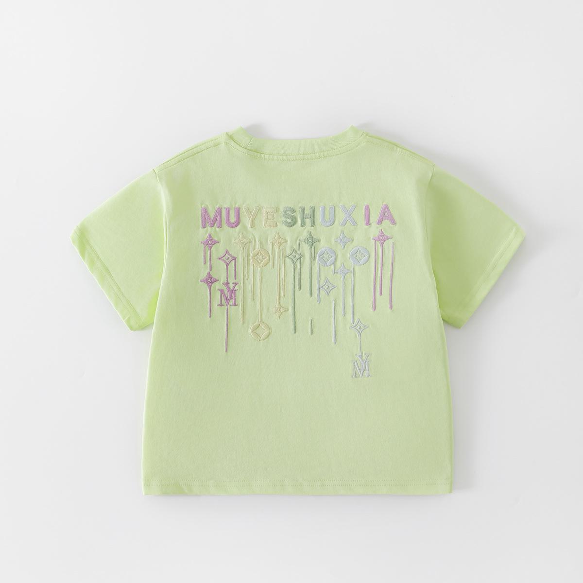 Beiteng Kids Color-Changing Embroidered Cotton T-Shirt - Boys Korean Style Summer Top 100 cm