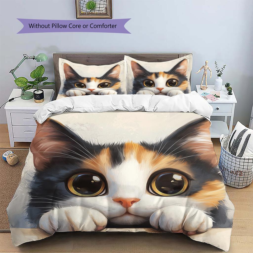 Calico Cat Pattern Bedding Home Decoration Birthday Gift (1 * duvet cover + 2 * pillowcase, without core)