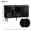 Sideboard mit 3 Türen, Kommode mit Glastür und Metalfüßen Buffetschrank für Esszimmer Wohnzimmer oder Flur, 120x38 x79.5 cm, Schwarz