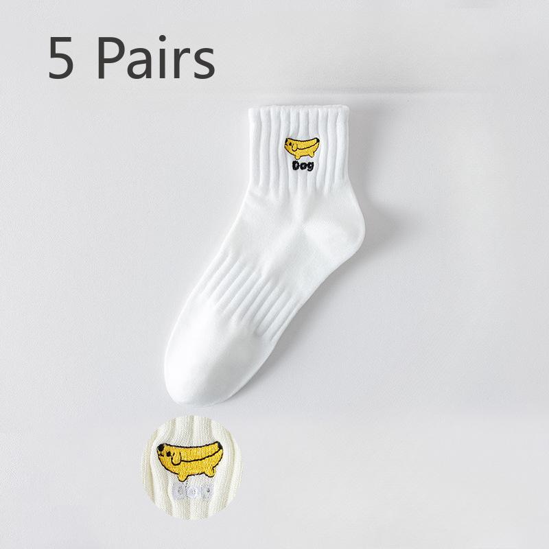 5 Pairs of Socks Men's Mid-calf Summer Students Cotton Anti-odour Sports Socks Embroidery 7a Antibacterial Boneless Large Size Cotton Socks