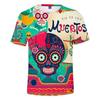 Summer Round Neck 3D Day of the Dead Colorful Skull Print Top Fashionable Casual Short Sleeved Men's and  Women's Unisex T-shirts