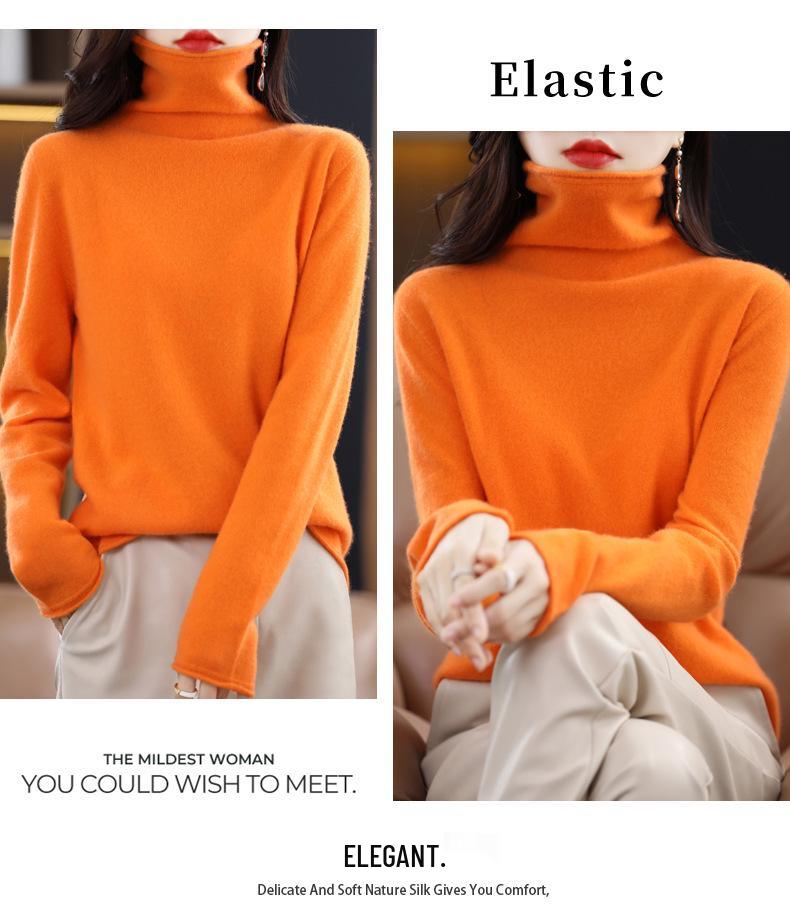 Women's Cowl Neck Wool Sweater: Slimming Autumn/Winter Cashmere Knit Base Layer, Long Sleeve.