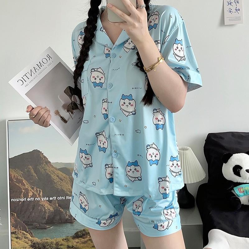Pigiama Cartoon Chiikawa Xiaohachi Donna Estivo Manica Corta Pantaloncini Studente Carino Dolce Usaki Pois