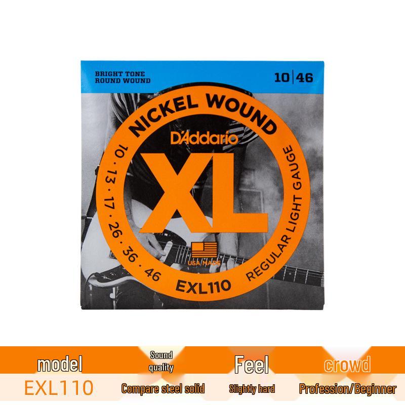 D'Addario Nickel-Plated Electric Guitar String Set (EXL110 & EXL120) - 6 Strings