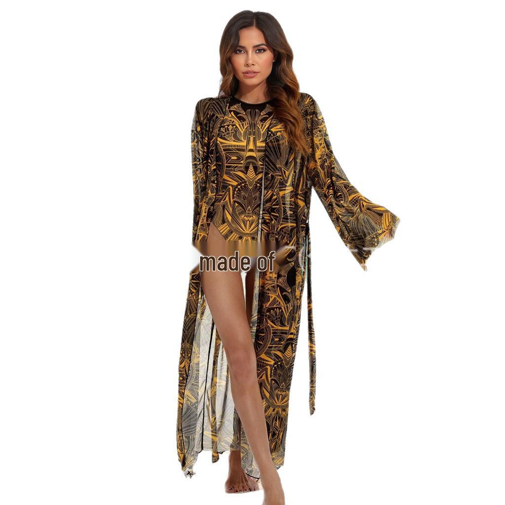 Women's Long-Sleeve Mesh Cover-Up Swimsuit