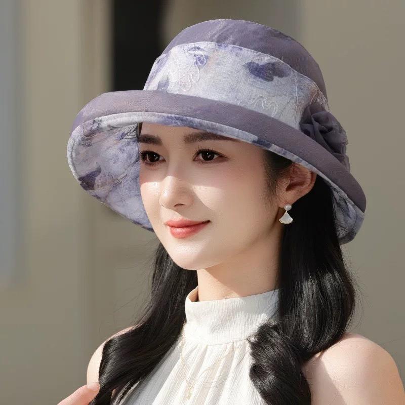 New Summer Women's Outdoor Fashion Sun Hat Elegant Versatile Sunscreen Thin Big Eaves Bucket Hat Basin Hat