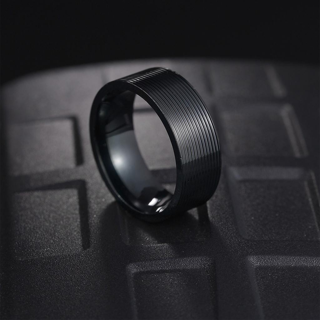 Men's 8mm Threaded Titanium Steel Plated Ring Vacuum Coating Scratch Resistant Band