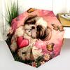Heart and Shih Tzu pattern, automatic folding umbrella, portable and foldable design, 8 ribs, a Christmas or birthday gift.