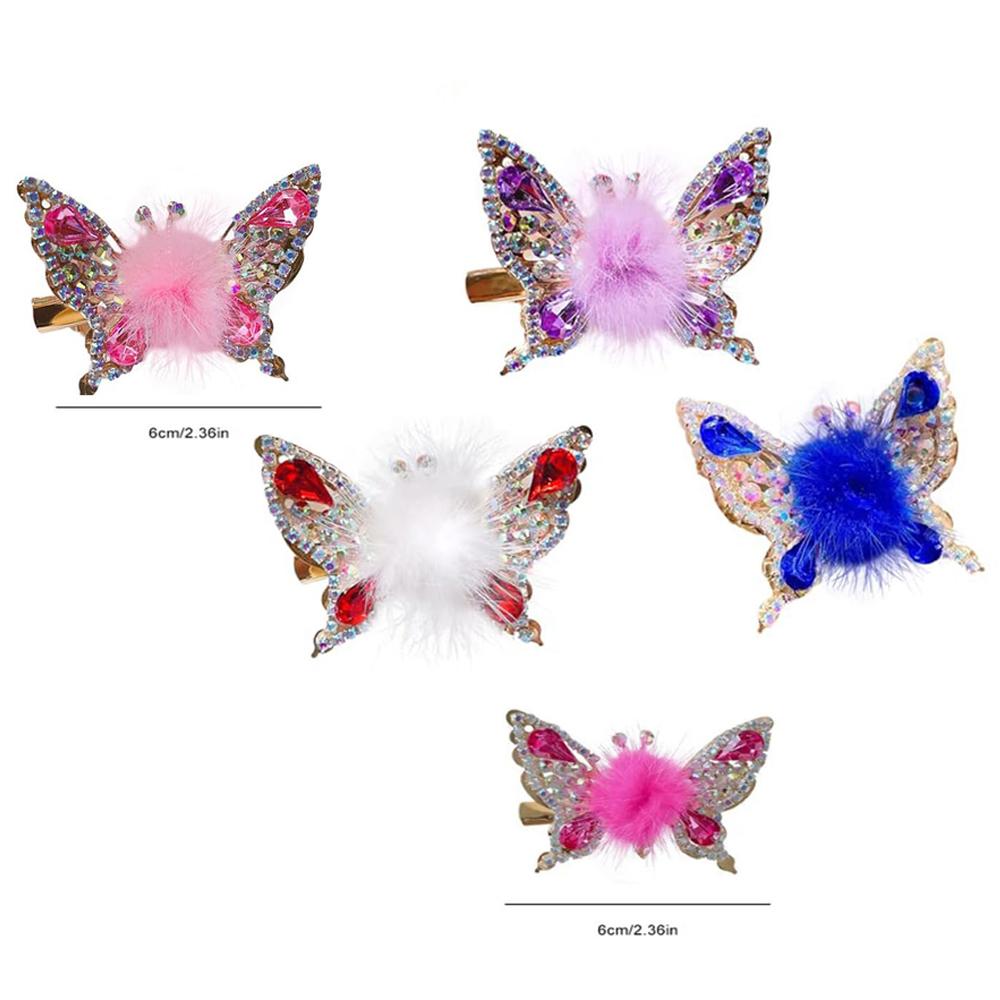 2 Pcs Butterfly Hair Clips Colorful Shiny Flying Butterfly Hairpin with Soft Hairball for Girls
