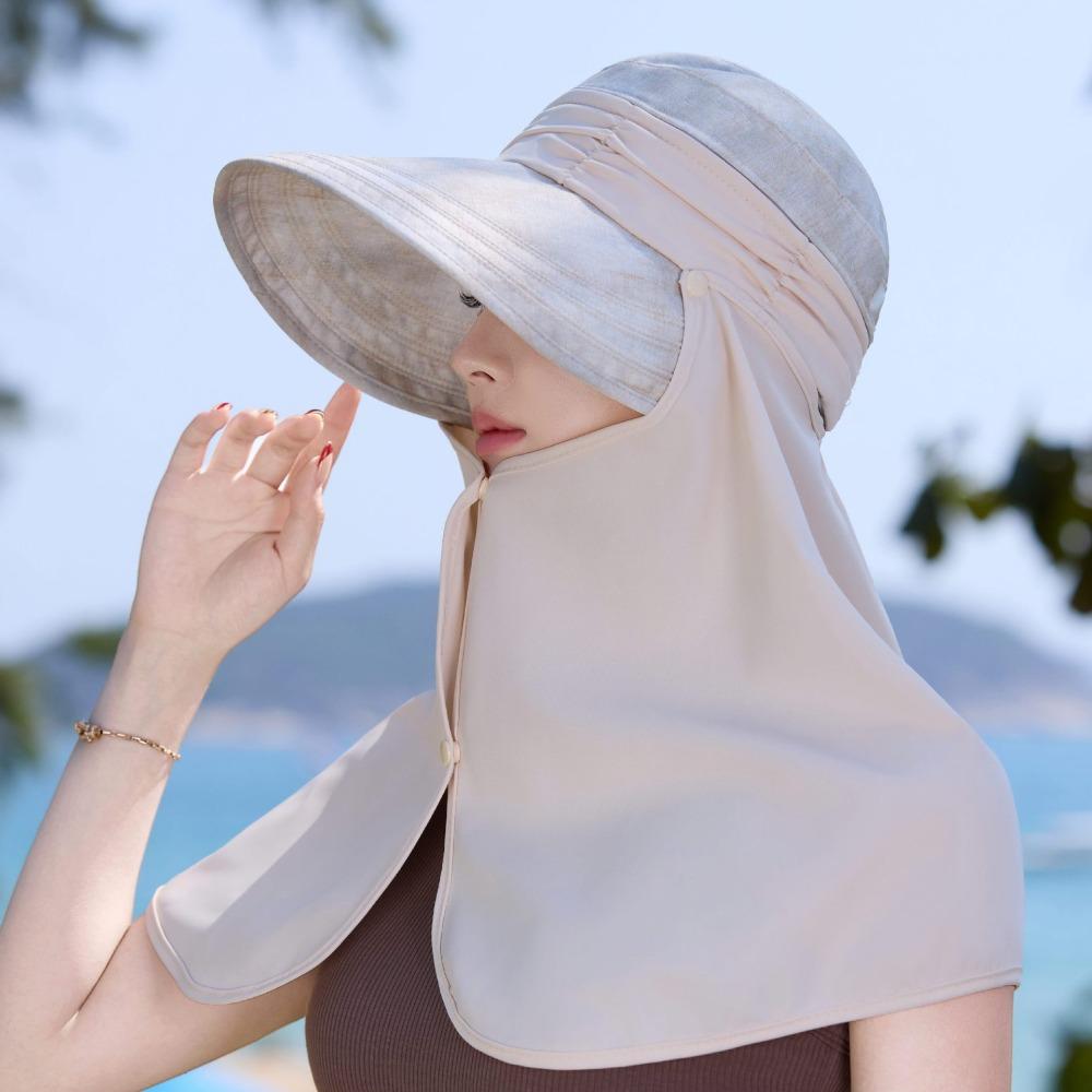 Wide-Brimmed Sunshade Sun Hat Sunscreen Mask Hat Windproof Rope Shawl Fisherman Hat Cycling
