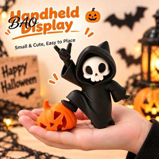 Lightweight Desktop Figurine Little Pumpkin Skull Ornament, 3D Printed Halloween Decor, Cute Compact Tabletop Display Piece for Home Table Decoration