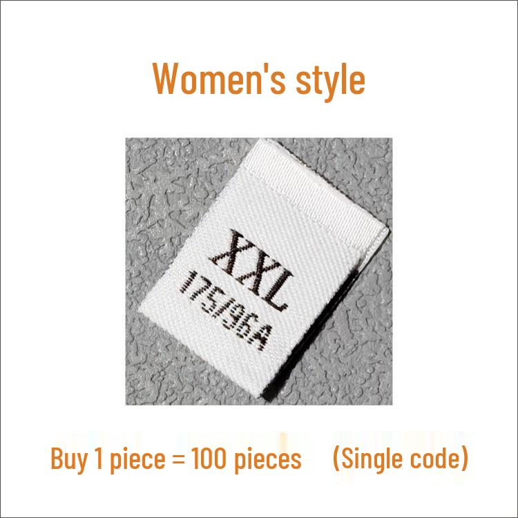 In-Stock Men's & Women's Woven Size Labels: Custom Black & White Trendy International Brand.