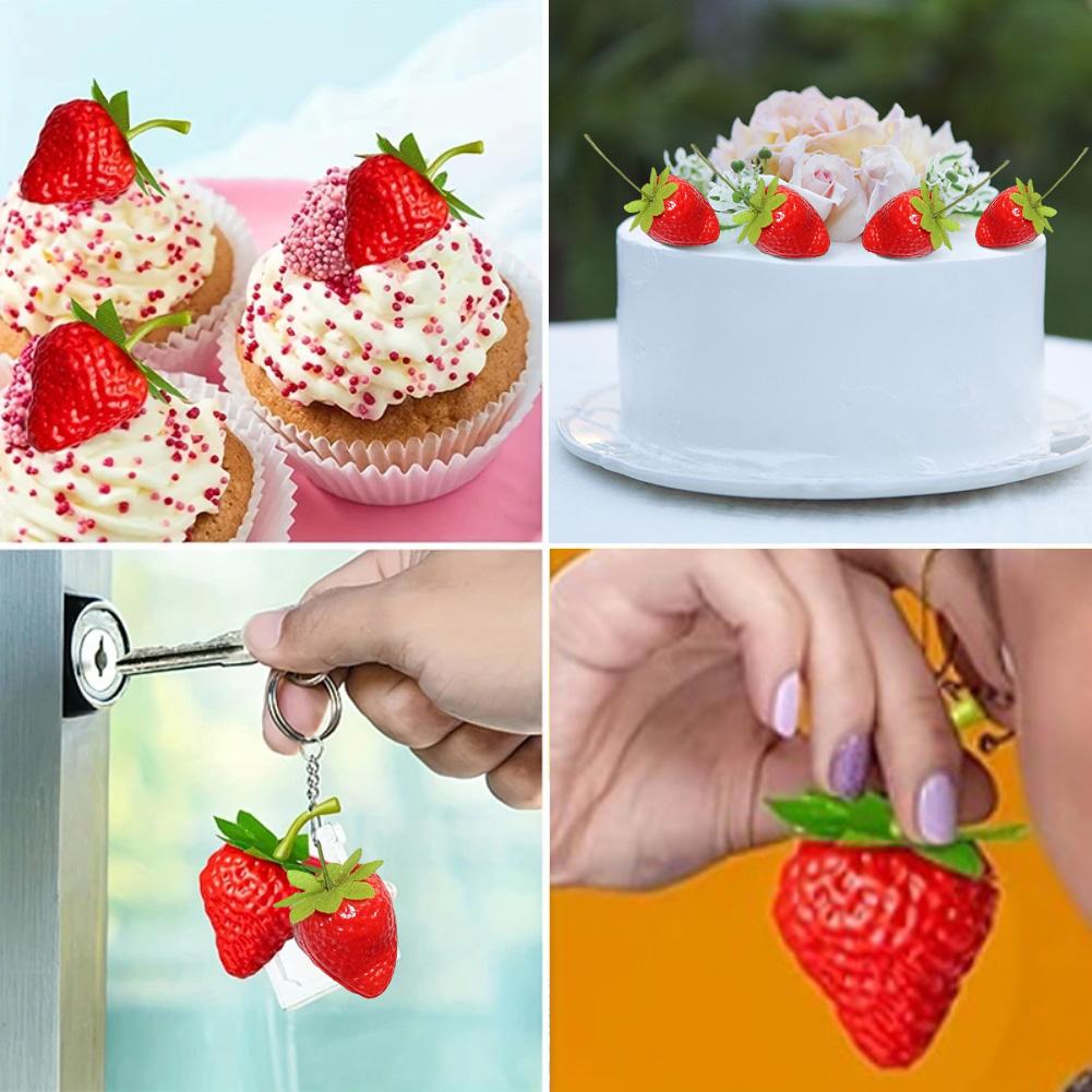 50 Synthetic Strawberries with Green Stems for Long Lasting Use In For Home Decoration Party Settings and Photo