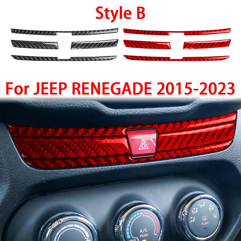 For JEEP RENEGADE 2015- Central Control Emergency Light Panel Decorative Stickers Carbon Fiber Car Interior Accessories