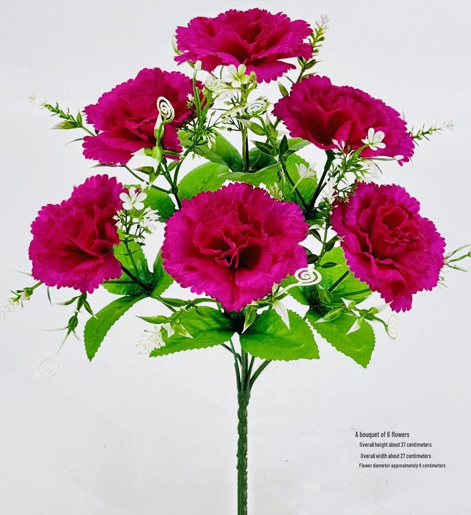 Curly Edge Red Rose Bouquet - 6 Head Artificial Silk Flowers for Living Room Decoration