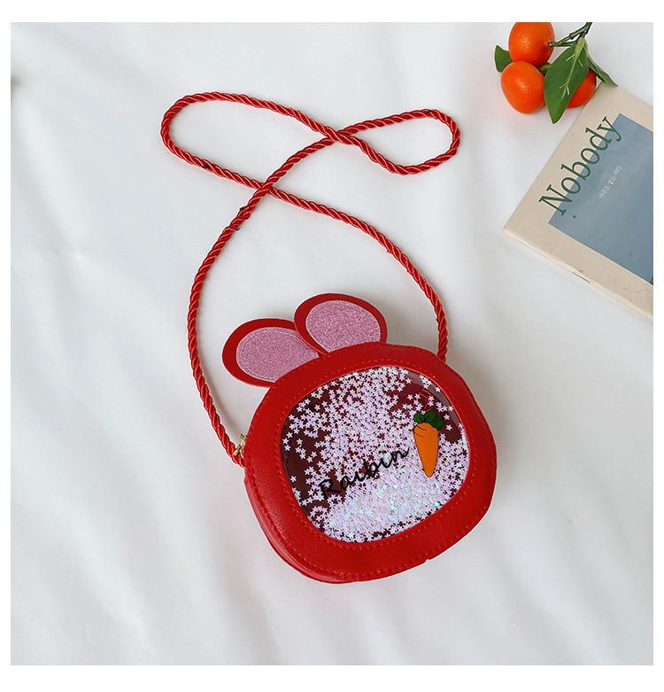 Cute Pu Children's Bag With Bunny Ears Mini Round Bag Sparkling Sequins Available In Multiple Colors
