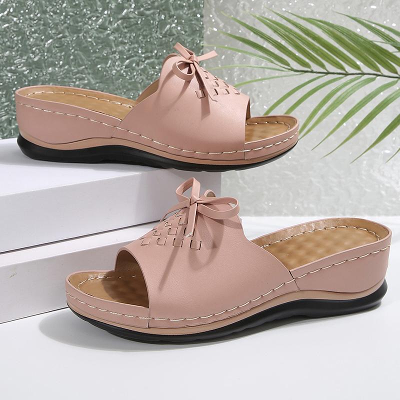 Fashion Women's Summer Wedge Heel Sandals 2025 Fashion Thick Sole Non Slip Beach Slippers Woman Bowknot Platform Slide Sandals Plus Size