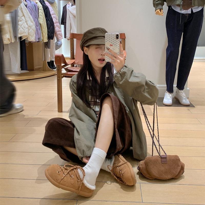 Women's Thick-soled New Autumn and Winter Suede Small Potato Straps, Velvet Thermal Cotton Shoes, Bag Head and Half Slippers