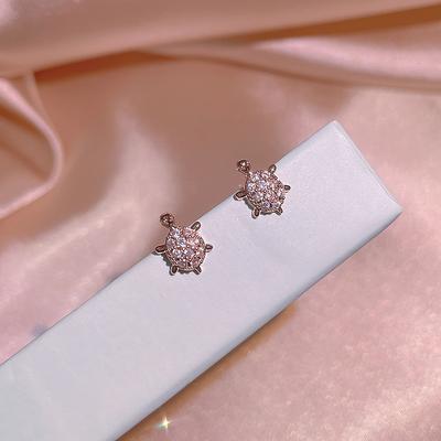 Creative Cute Turtle Zircon Earrings for Women  European and American Style Animal Earrings Inlaid with Diamond Earrings