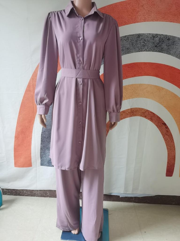 Elegant Middle Eastern Style Autumn/Winter 2024 Long-Sleeve Shirt and Trousers Set for Arab Muslim Women