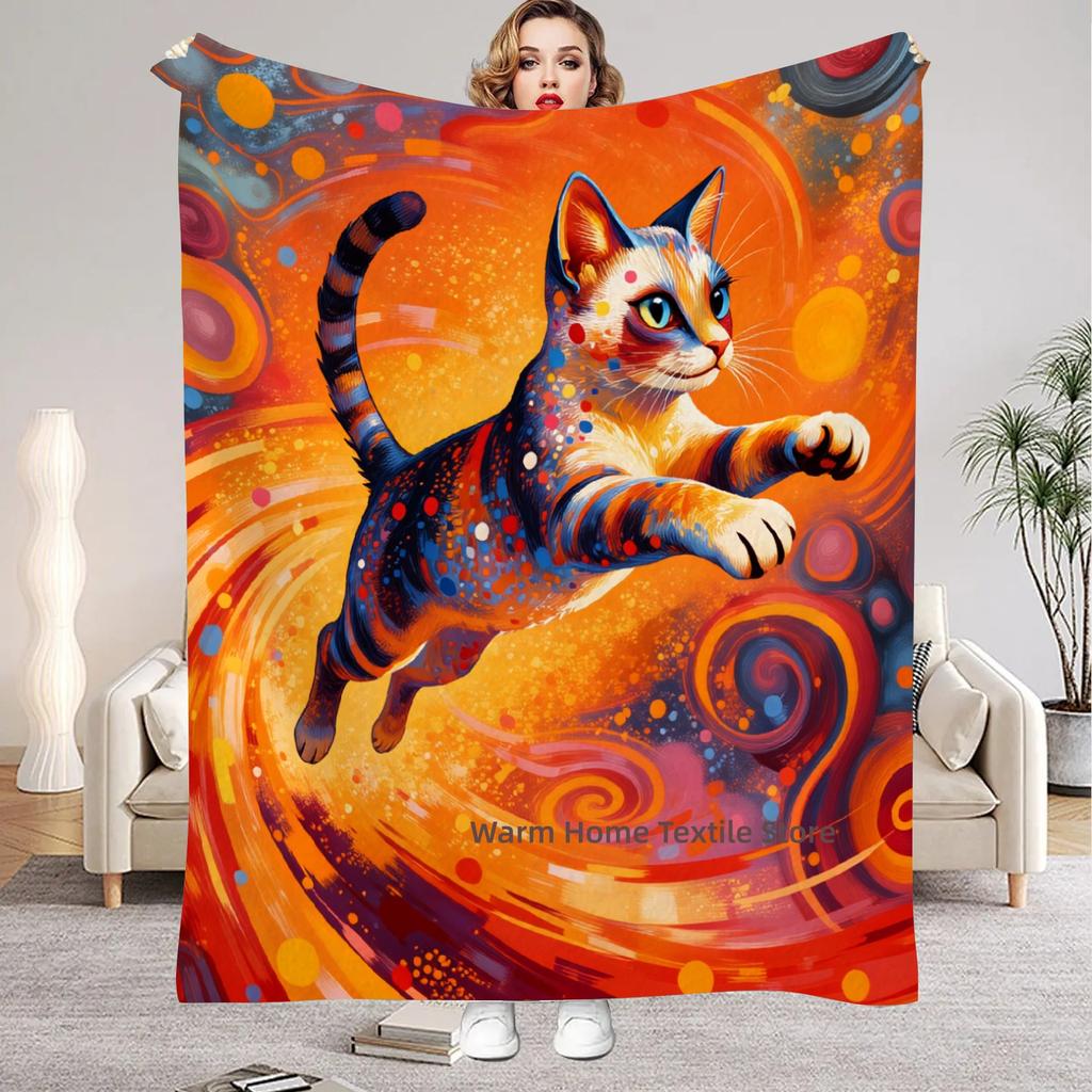 Abstract Pop Art Blanket Strange Cat Flannel Throw Blankets For Home Decor Cozy Warmth Birthday Gift Blanket For Kids Adult